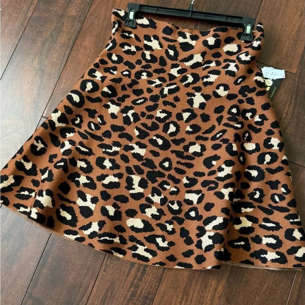 Classic Concepts Leopard Print A-Line Skirt Size Large NWT